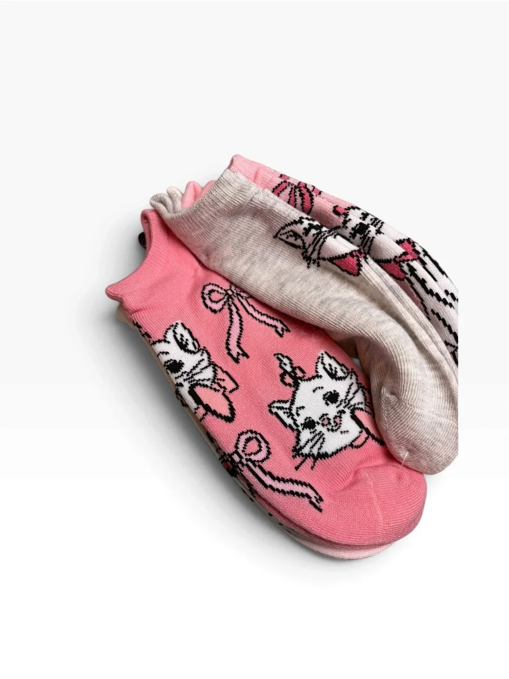 Disney The Aristocats Marie Pink White Gray Bow Cat Ankle Socks 5 Pack
